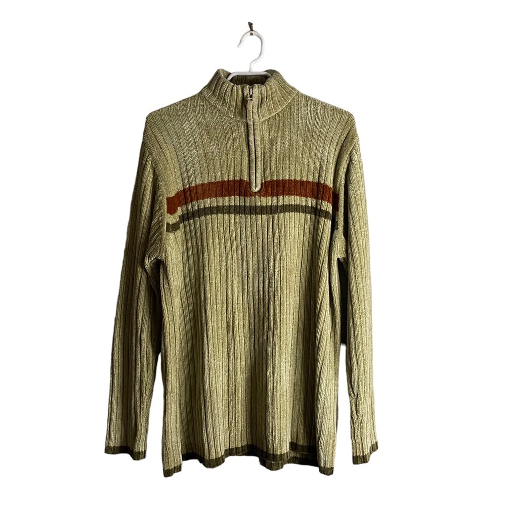 Men's Tan Striped Knit Long Sleeve 1/4 Zip Sweater